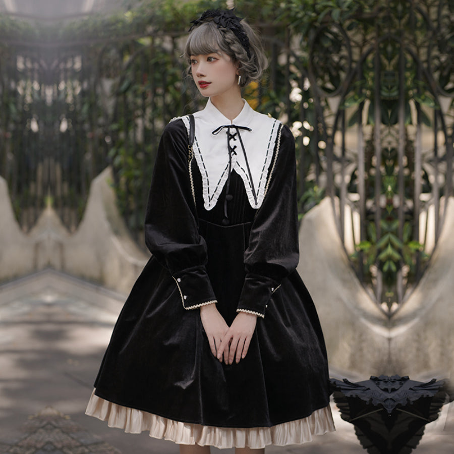 Autumn Winter Halloween Gothic Lolita Long Sleeve Dress - cosfun