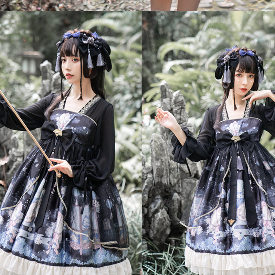 Autumn Winter Halloween Gothic Lolita Long Sleeve Dress - cosfun