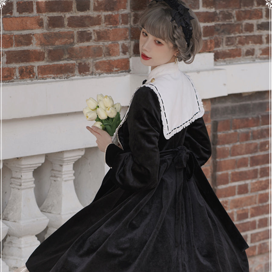 Autumn Winter Halloween Gothic Lolita Long Sleeve Dress - cosfun