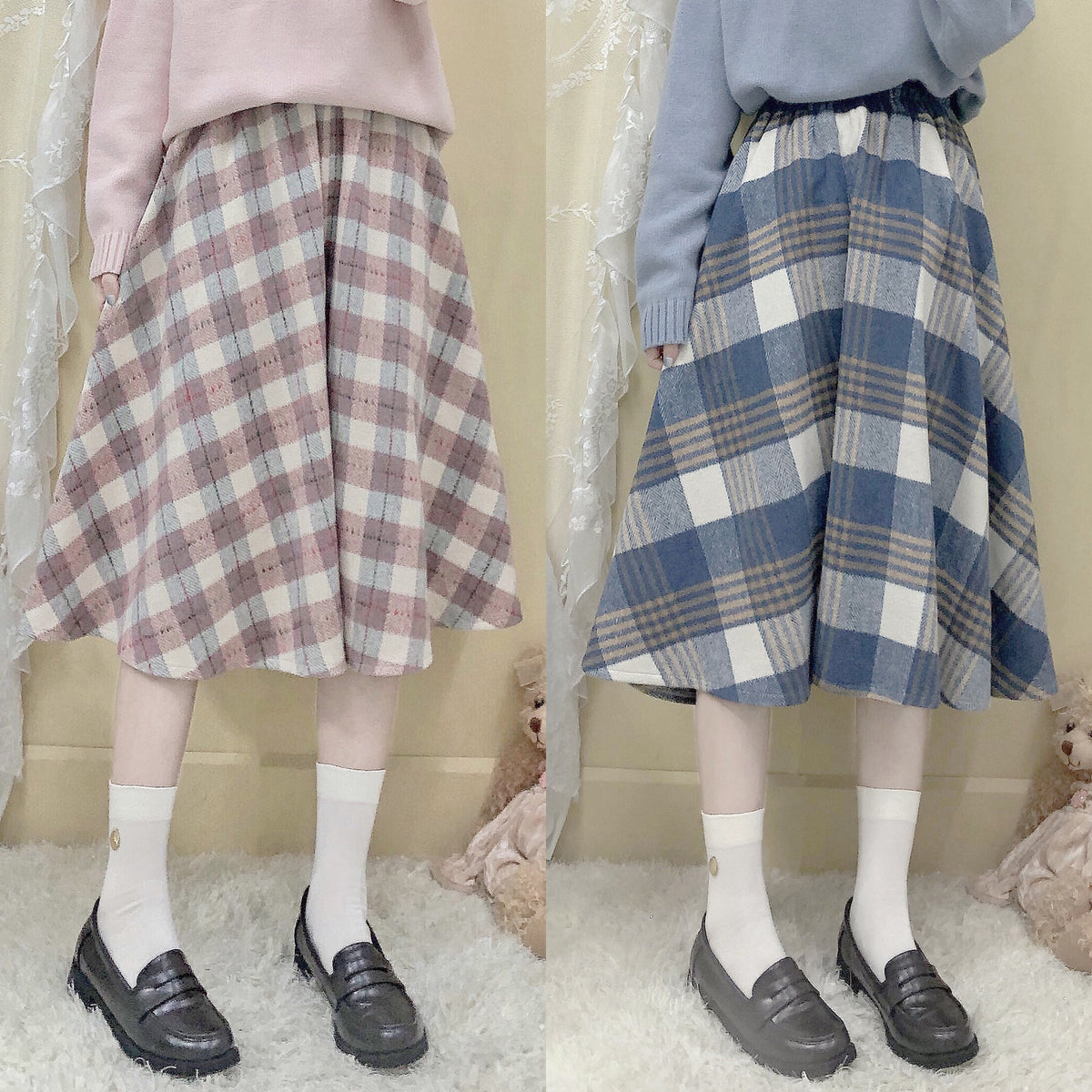 Japanese Style Soft Girl Plaid Pleated Skirt S20384 - cosfun