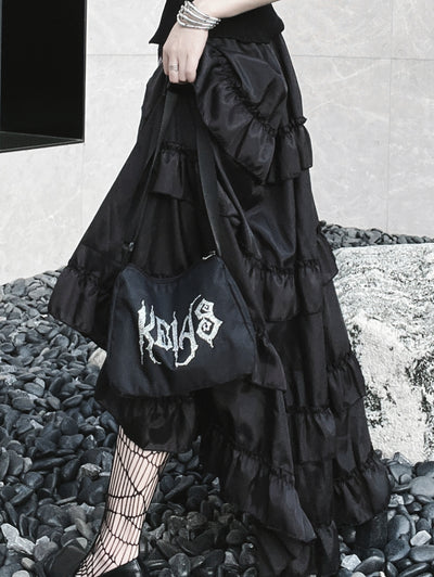 Gothic Irregular Pleated Letter Print Skirt