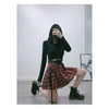 Red Plaid Labor Style Pleated Skirt