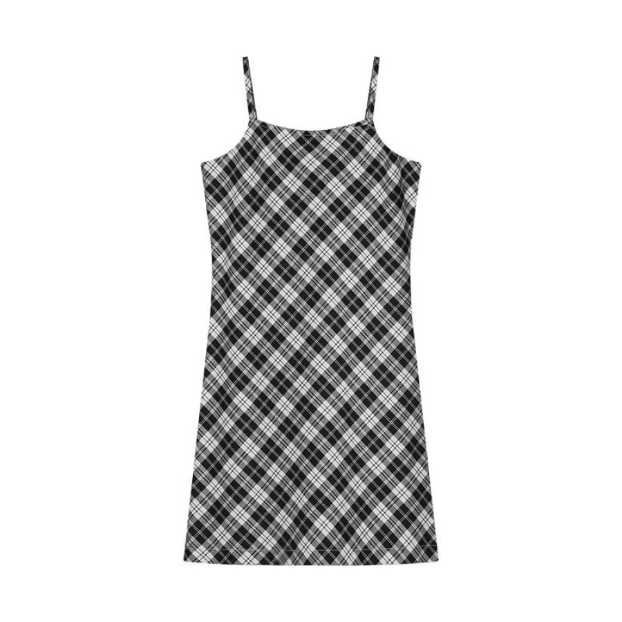 Buy Black And White Plaid Spaghetti Strap Dress Cheap Online