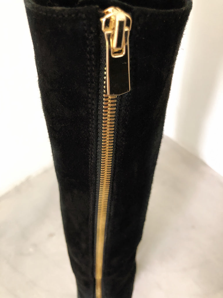 Knee High Suede Boots, Back Zip in Gold 