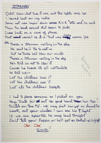 David Bowie handwritten Starman lyrics at Omega Auctions