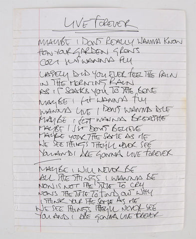 Oasis Live Forever lyrics sold by Ewbanks Auctions