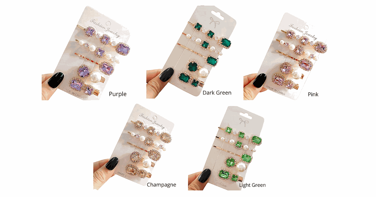 Allure Rhinestone & Pearl Pins & Clip, 5 Pack