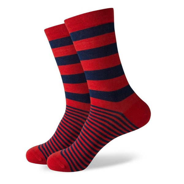 Red With Navy Blue Thick & Thin Stripes Socks - Aristo Ties