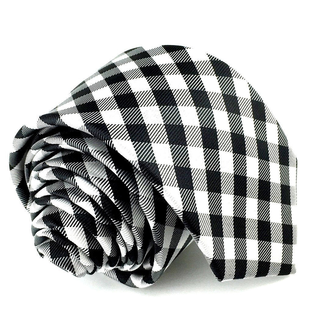 Black White Grey Checkered Skinny Tie | Groomsmen Wedding Slim Ties ...