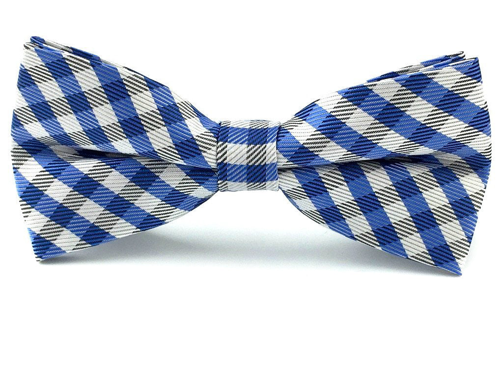 Light Blue Grey White Gingham Bow Tie | Mens Wedding Checkered Bowtie ...