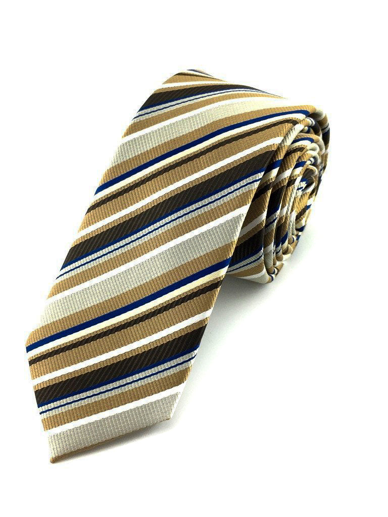 Mens Brown with Blue Striped Patterned Skinny Tie | Aristo TIES ...