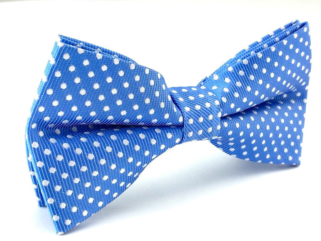 Mens Sky Blue with White Polka Dots Bow Tie | Grooms Polka Dots Bowtie ...