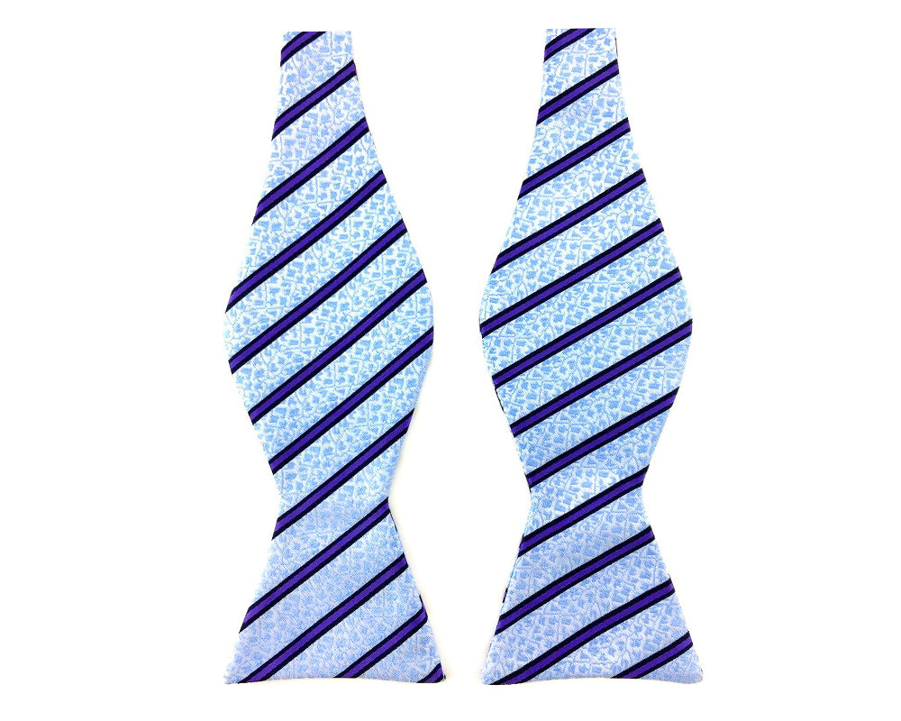 Mens Sky Blue Floral with Purple and Black Stripes Self-Tied Bow Tie ...