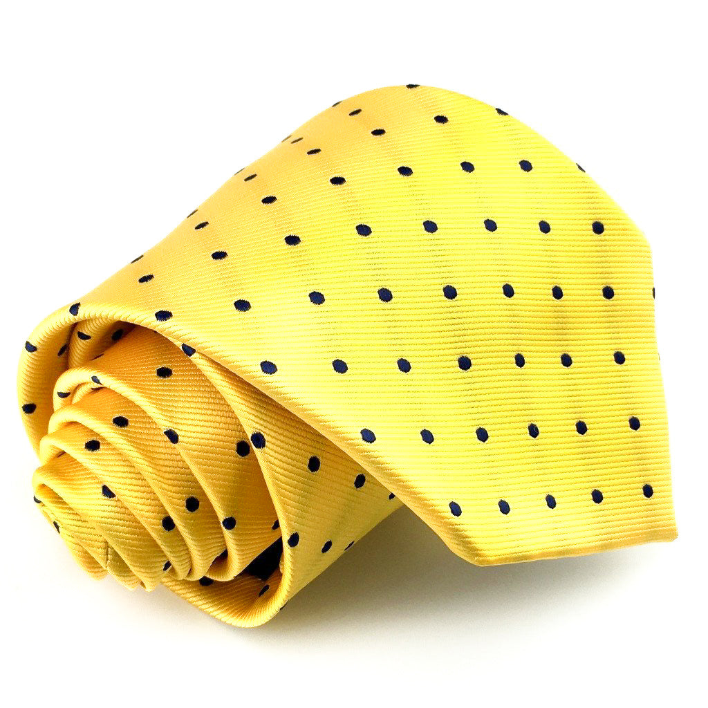 Yellow With Midnight Blue Polka Dots Necktie Neckties With Blue Dots Aristo Ties