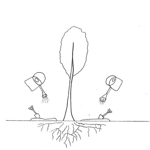 Illustration på vattning av ett fruktträd