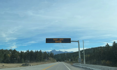 Highway Variable Message Board showing text "Shift Into Winter"