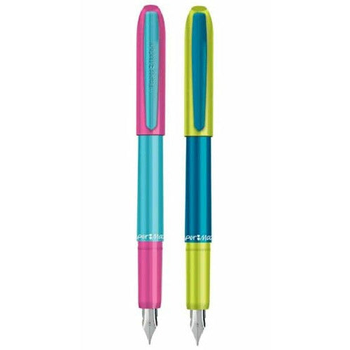 قلم حبر ريشة بغطاء للمبتدئين مقاوم للكسر رأس متوسط بيبرميت + ٦ خرطوش حبر ازرق 