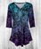 Purple & Teal Ink-Style Floral Three-Quarter Sleeve V-Neck Tunic - Women