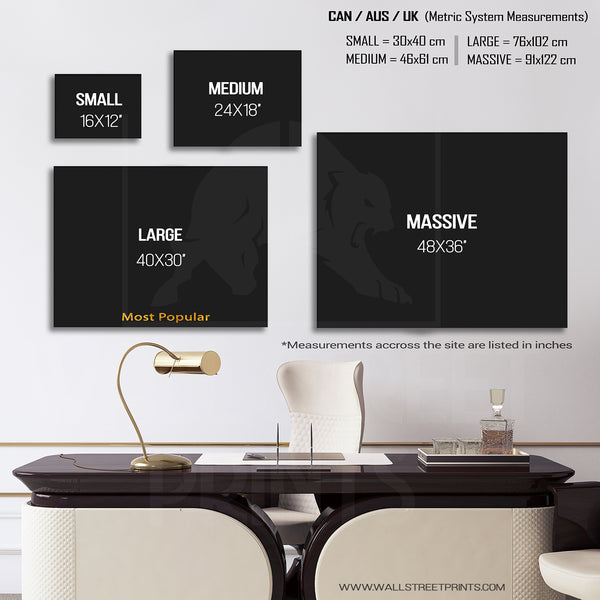 horizontal size guide for canvas art from wall street prints