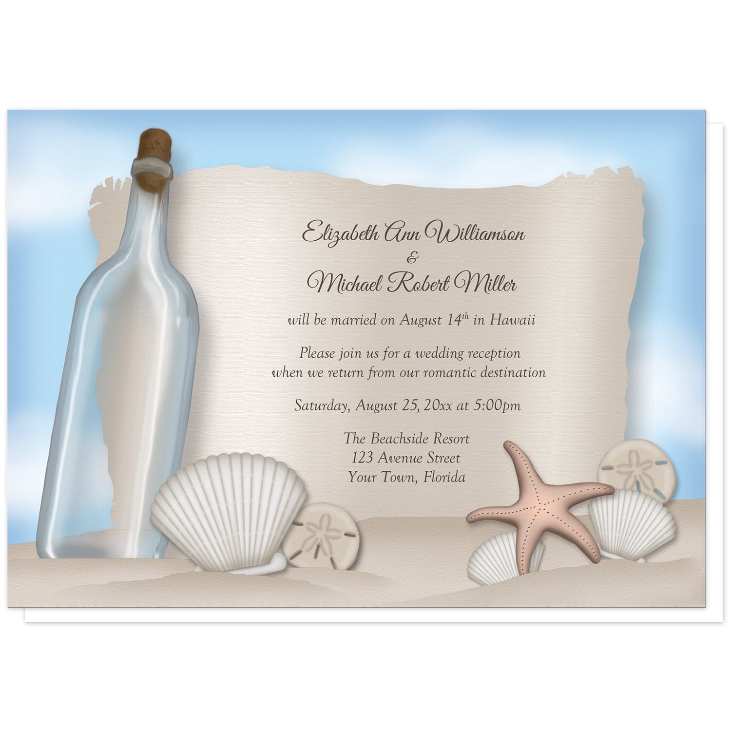 Message from a Bottle Beach Reception Only Invitation