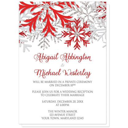 Winter Red Silver Snowflake Reception Only Invitations – Artistically ...