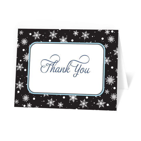 Winter Blue Silver Snowflake Thank You Cards – Artistically Invited