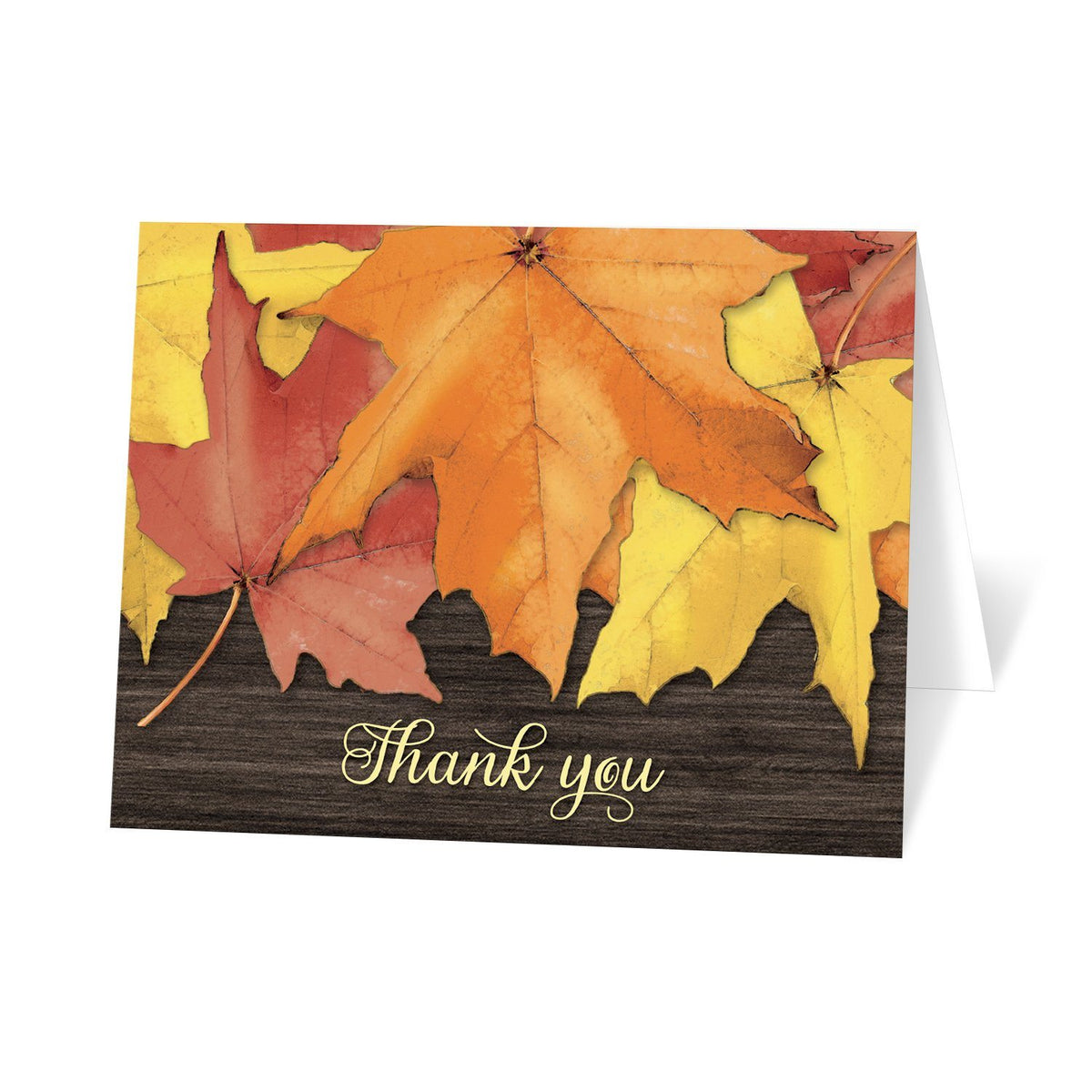 Rustic Autumn Leaves Wood Thank You Cards