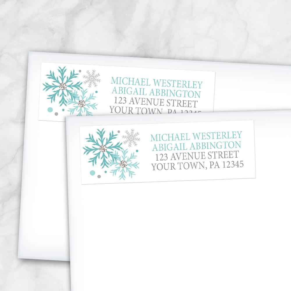 Winter Teal Silver Snowflake Address Labels