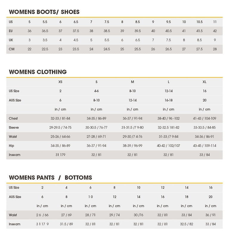 Size Chart - CAT Workwear | Jimi's Hardware Hub