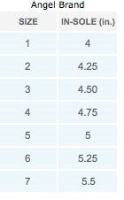 angel shoes size chart