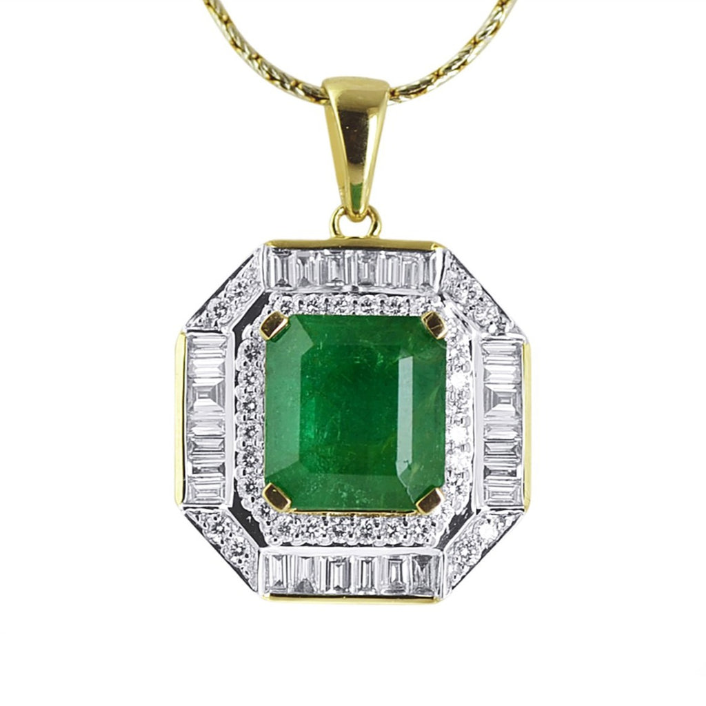 Emerald and Baguette Diamond Pendant