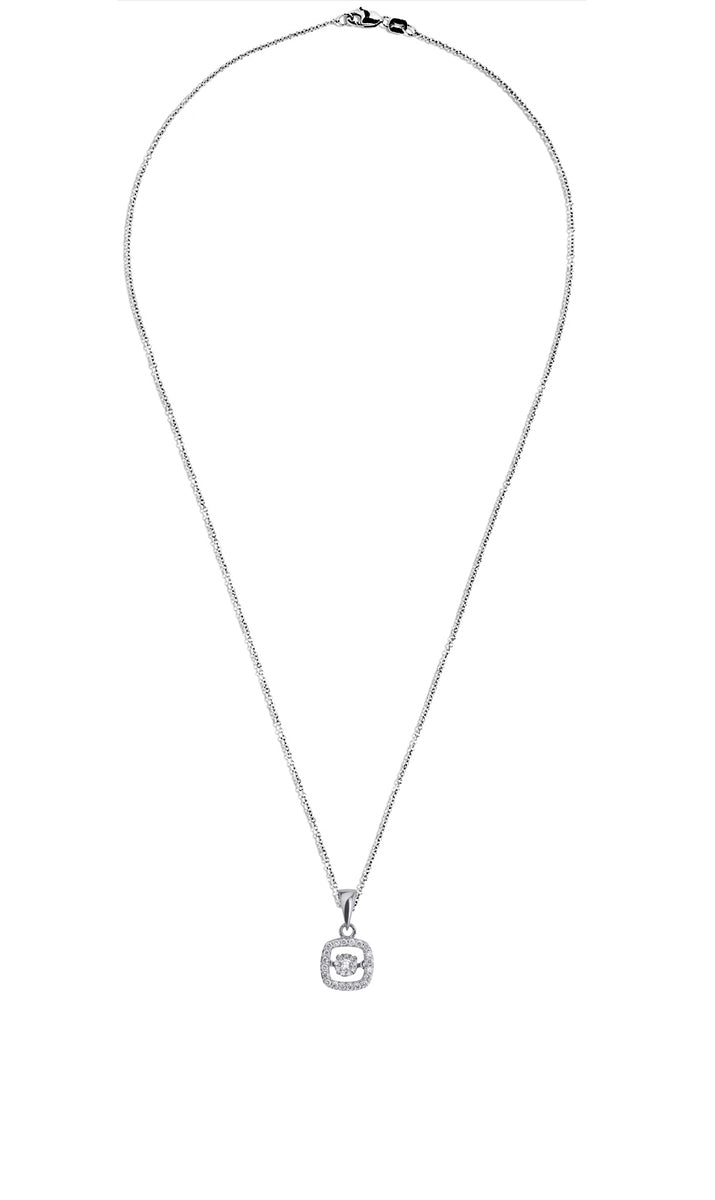 Square Halo Dancing Diamond Pendant in 14K White Gold