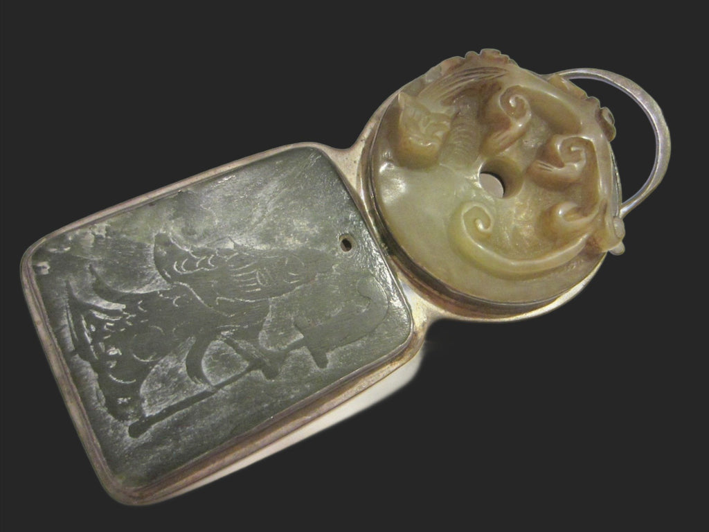 Asian Figurative Carving Jade Pendant Silver Metal Frame – Designer ...