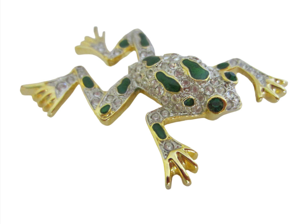 Green Frog Enameled Swarovsky Crystals Brooch – Designer Unique Finds