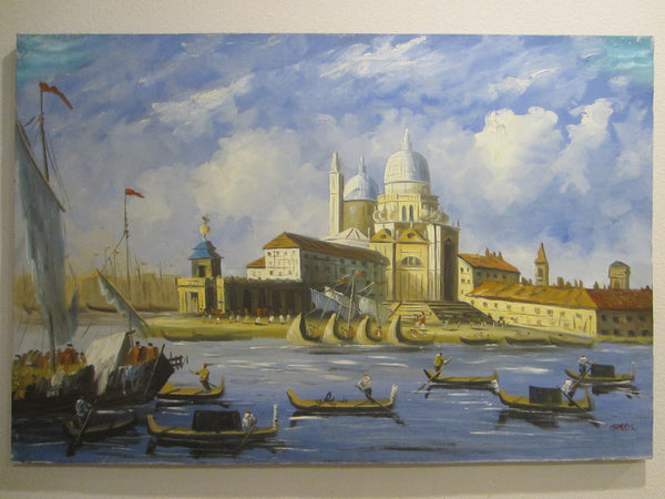Merchant In Venice Gondola Ride Signed Harris Marine Oil On Canvas