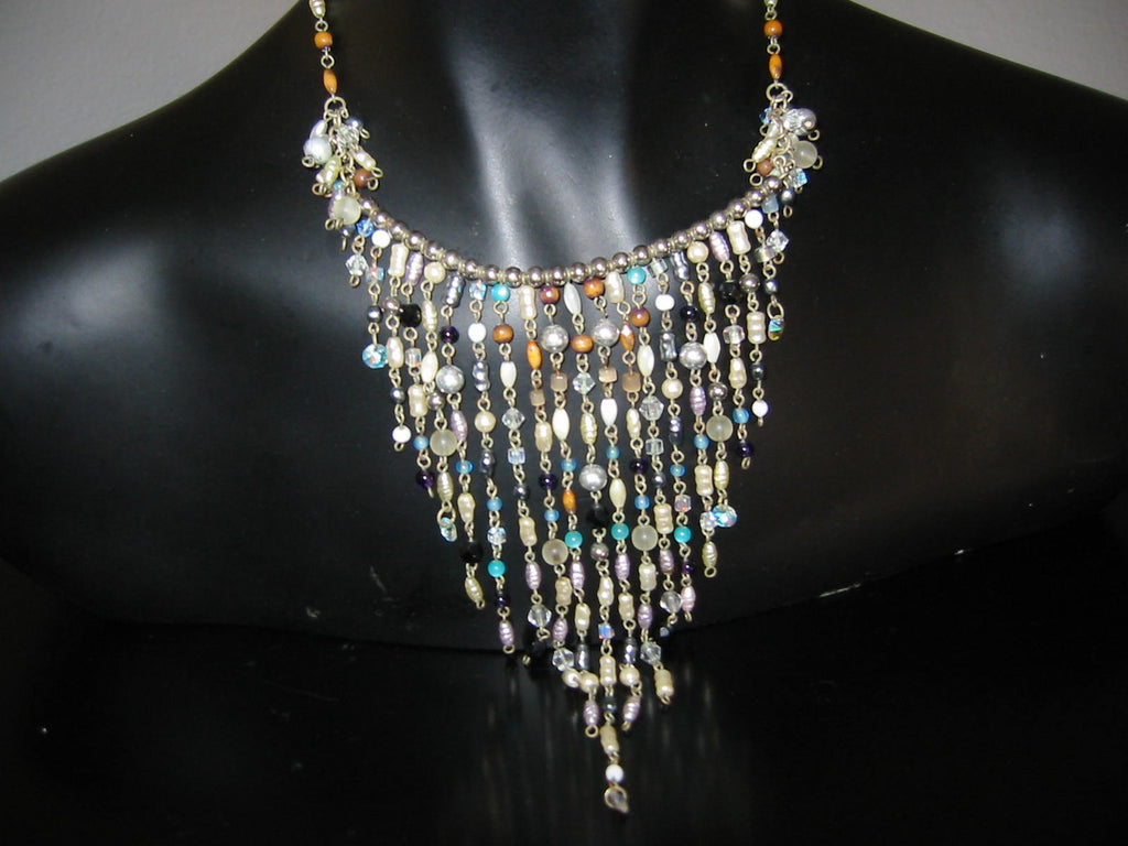 Folk Art Choker Necklace Fresh Water Pearls Wire Drops – Designer ...