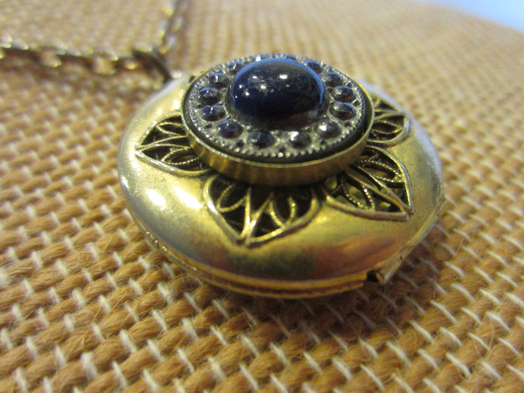 Freirich Vintage Locket Necklace Filigree Midnight Blue Cabochon ...