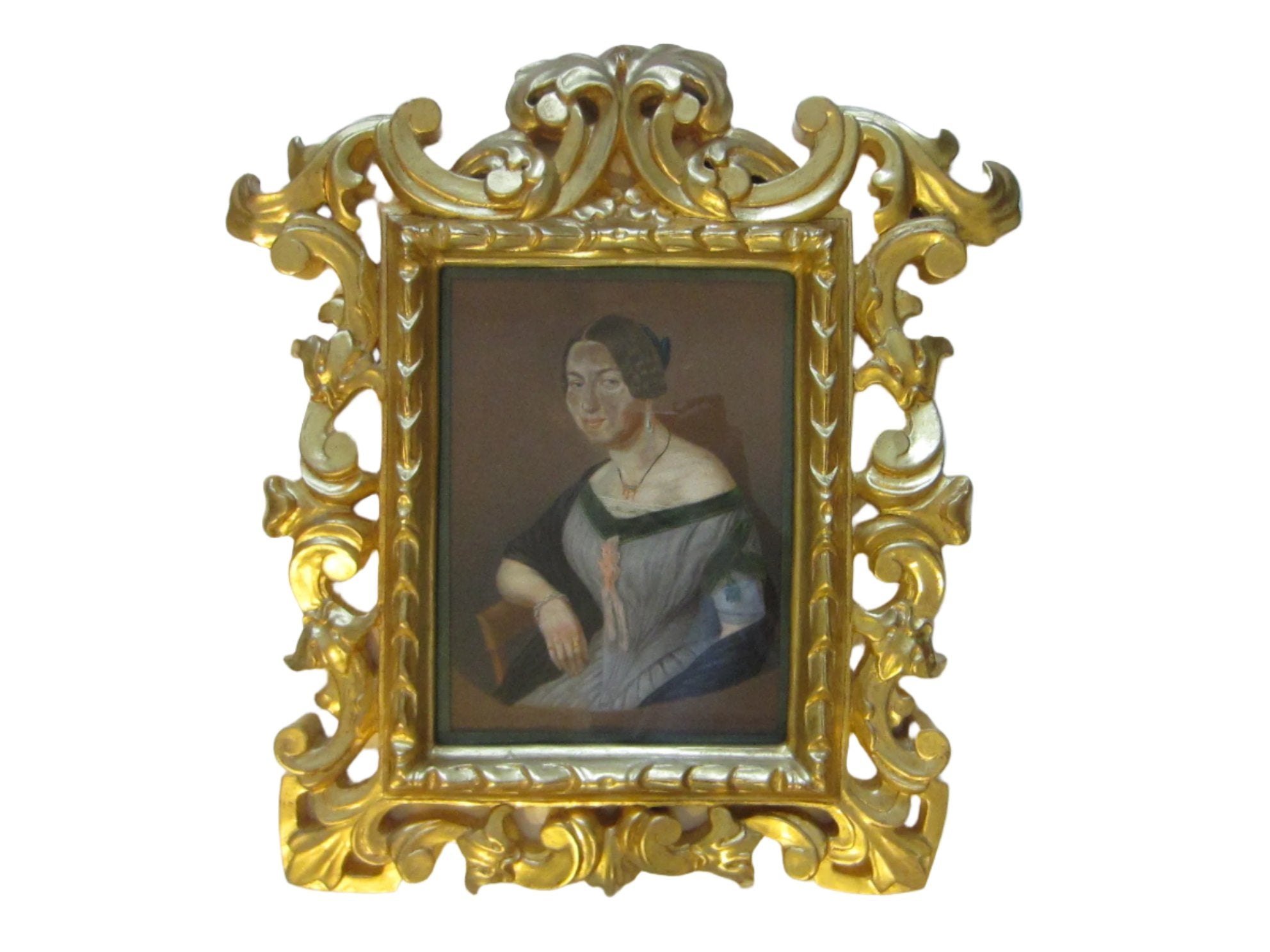 G L Lewin Pastel Gouache Portrait Signed Circa 1848 Rococo Frame