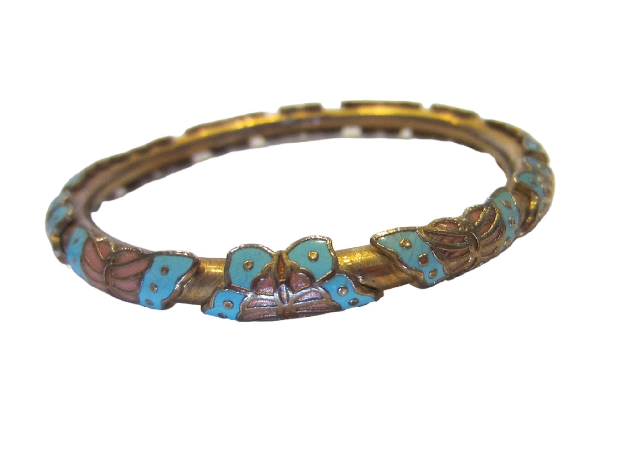 Blue Enameled Butterfly Golden Cloisonne Bangle