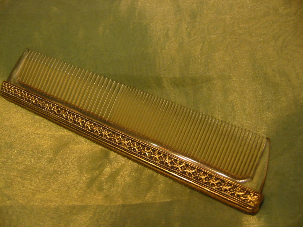 Mid Century Globe USA Brass Hair Comb Vanity Marked