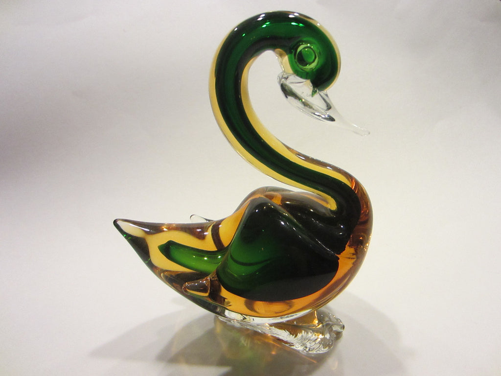 Murano Sommerso Green Glass Ducks Sculptures Gold Inclusion – Designer ...