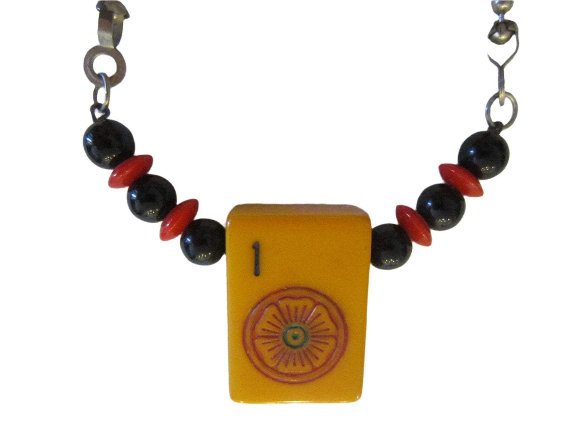 Mahjong Bakelite Tile Beaded Necklace