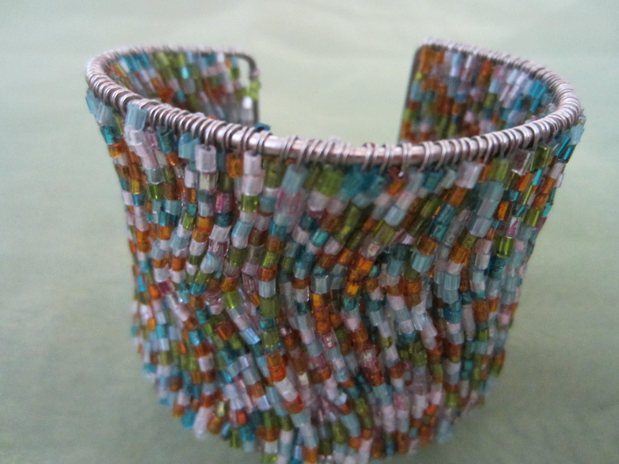 Multi Colored Beads Stylish Modern Wired Cuff Bracelet