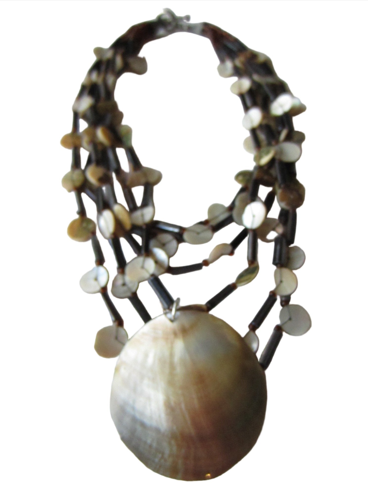 Nautical Clam Shell Pendant Hand Strung Strands Beaded Necklace