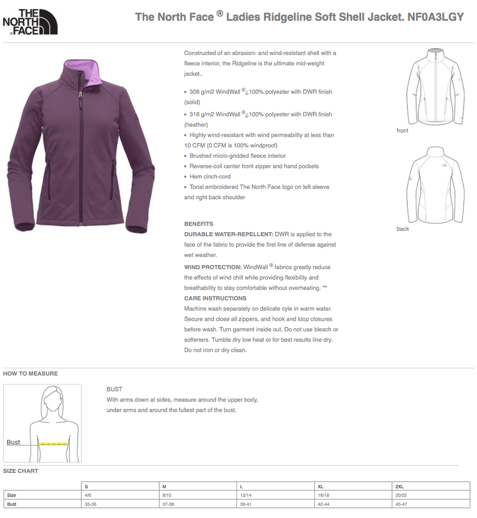 North Face Women's Jacket Sizing Chart