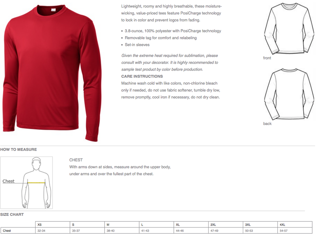 dri fit shirt size chart