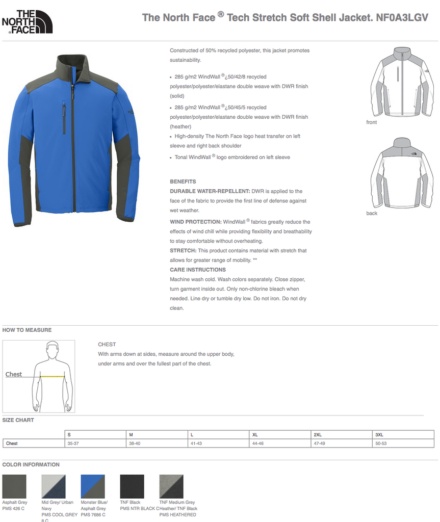 North Face NF0A3LGV Tech Stretch Jacket Size Chart - Holy Shirt!