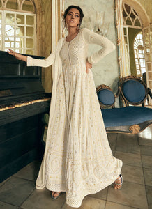 White Lukhnowi Anarkaili Dress Indian Pakistani Dress for Girl 