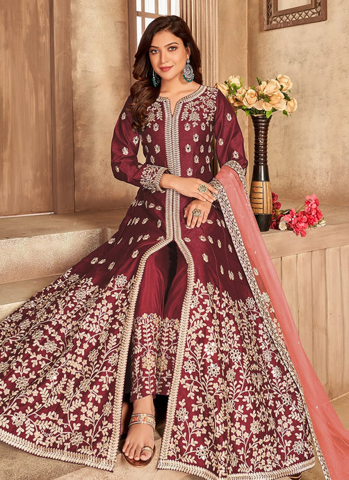 Beige Art Silk Embroidered Teen Girls Salwar Kameez TGSLBS02307767