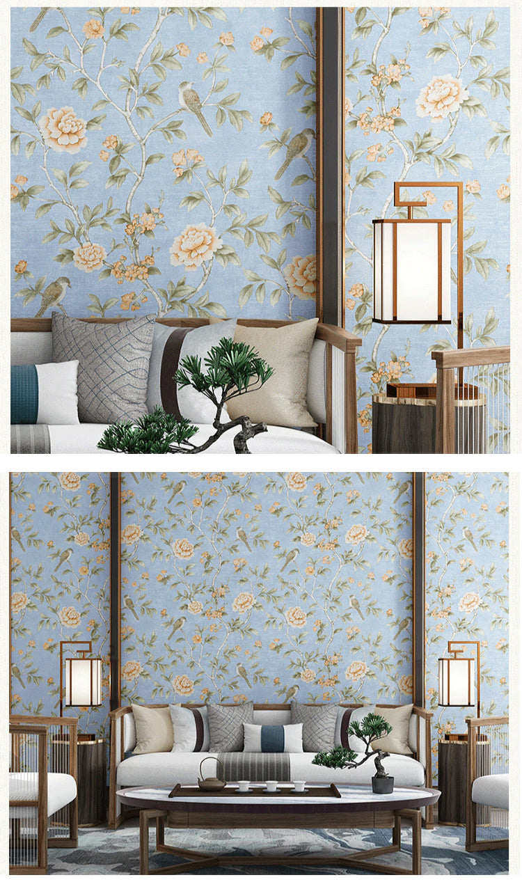 Classic Style Chinoiserie Vintage Floral Wallpaper With Flowers Birds Wall Paper For Girls Bedroom Living Room Classical Decor (10mtr Rolls)